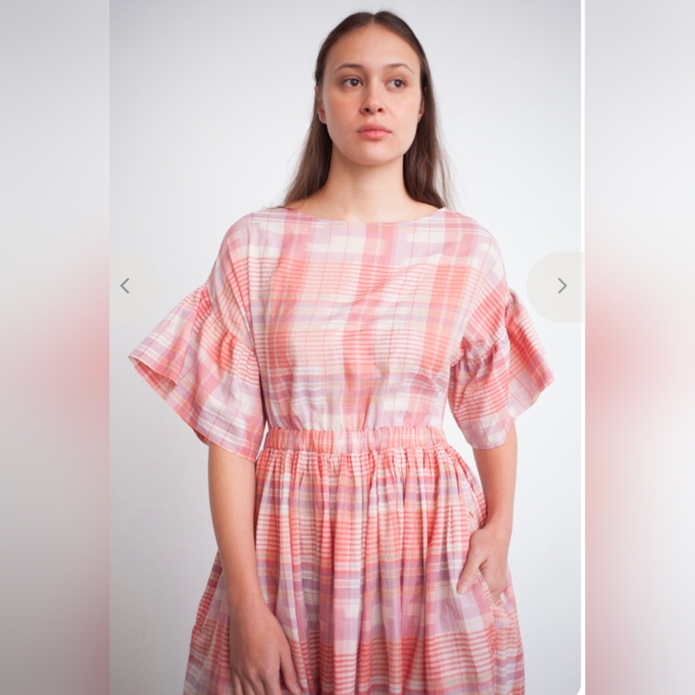 Ulla Johnson Neda Plaid Midi Dress In Rose Sz 6